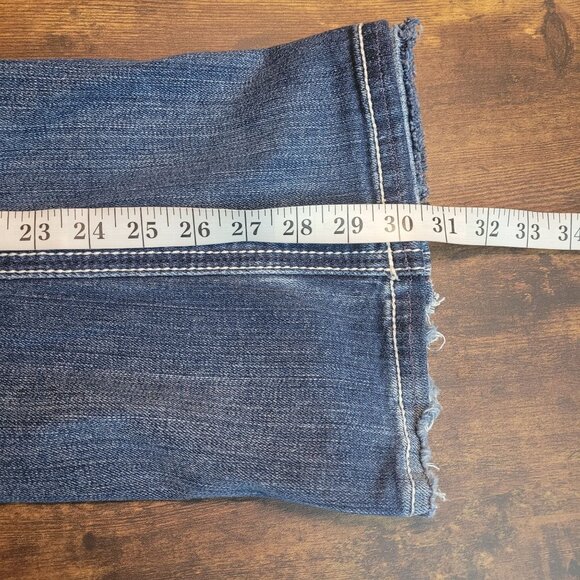 Maurices Jeans Womens 11-12 R Flare Low Rise Ripped Thick Stitch Medium Light - Picture 9 of 11